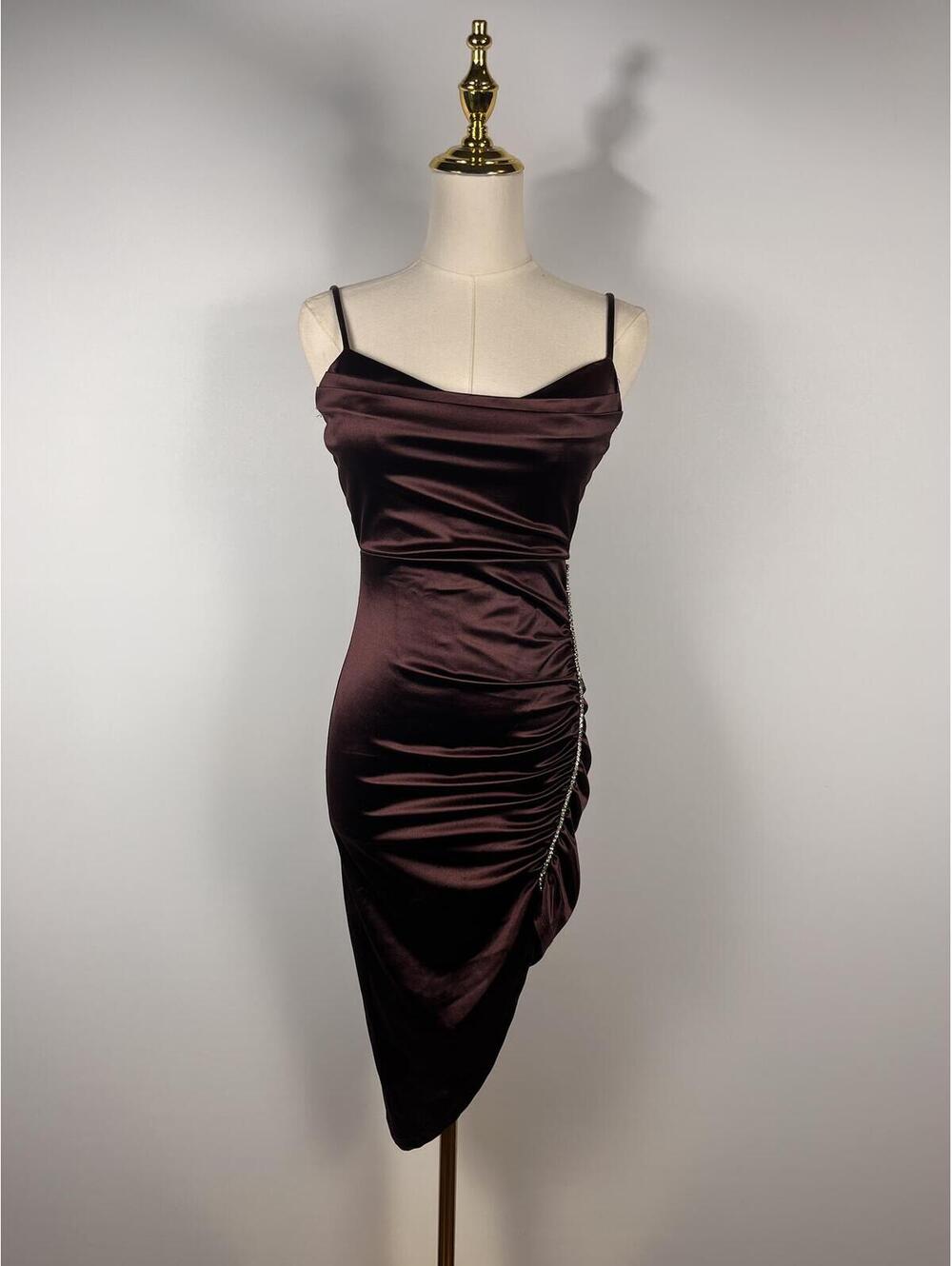True Y2K Windsor Satin Ruched Asymmetric Dress Rhinestone Detail Size XS Formal